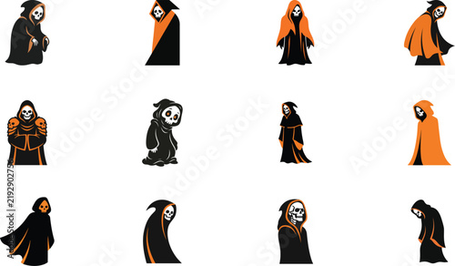 Halloween characters in orange and black
