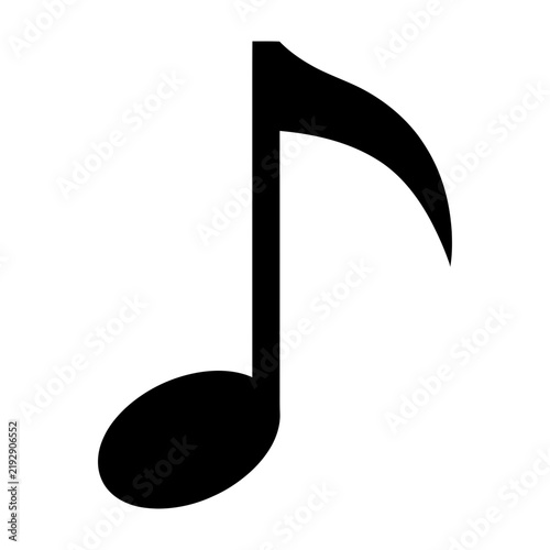 Black musical eighth note symbol on white background simple design