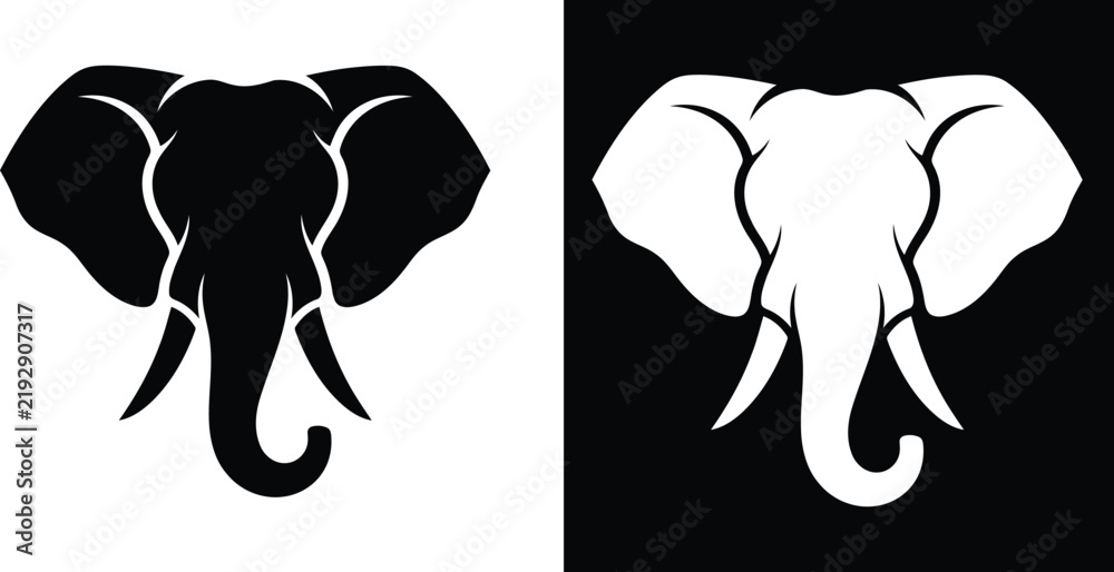 Fototapeta premium Symmetrical elephant head silhouette with tusks on textured paper.