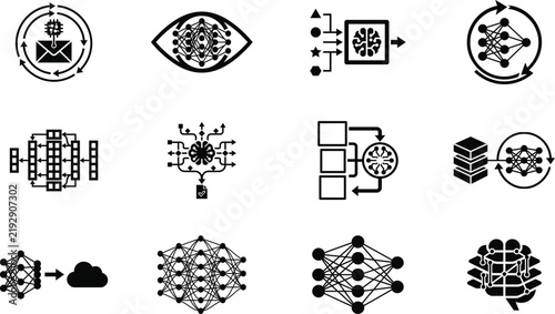 Geometric shapes and symbols in a futuristic network