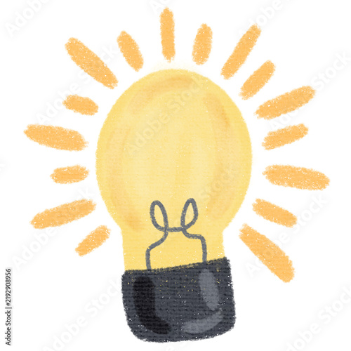 idea lamp, hand drawn crayon style of idea lamp, idea lamp illustration