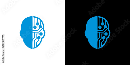Minimalist Digital Human Head Icon Featuring Integrated Circuitry Lines and Nodes for Artificial Intelligence and Technology Concepts