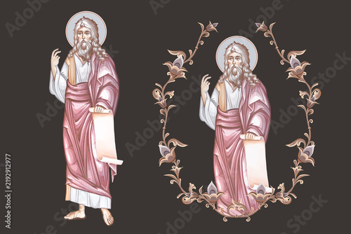Jeremiah weeping prophet. Christian pastel illustration set in Byzantine style isolated