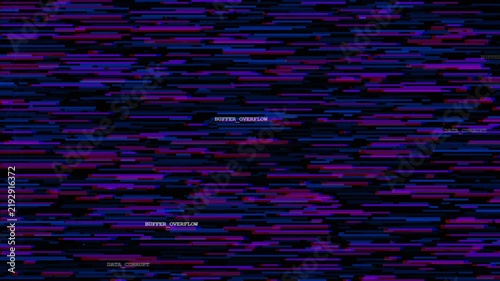 Digital transmission static flickering with vibrant chromatic scanline streaks and scrambled data fragments on dark screen