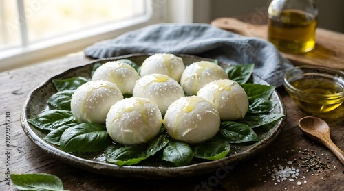 Fresh Mozzarella Balls with Basil and Olive Oil