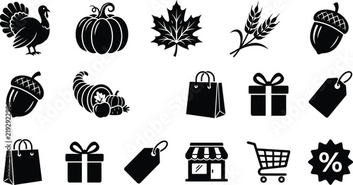 Celebrating thanksgiving's gratitude and the excitement of black friday sales with festive icons and holiday shopping opportunities