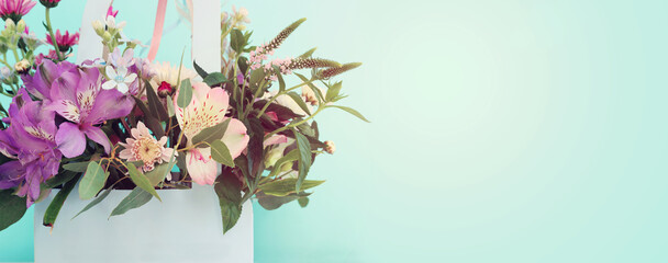 image of romantic and delicate flowers on pastel background