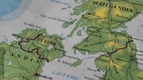 Map of the island of Ulster in Ireland, divided between Northern Ireland and the Republic of Ireland.