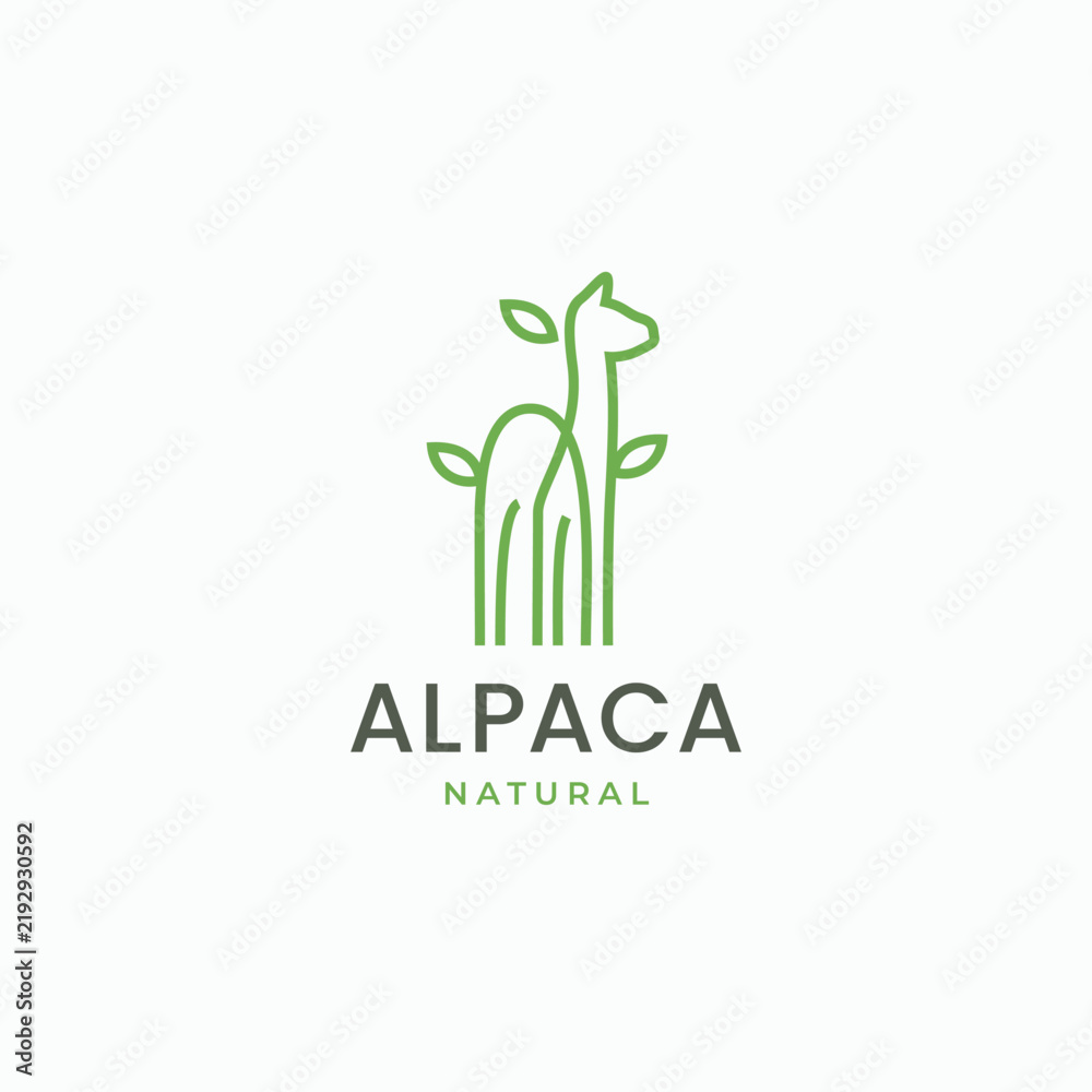 Fototapeta premium Alpaca with leaf simple abstract lines logo design. Nature alpaca symbol icon sign