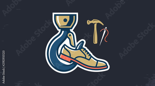 Shoe Repair Icon: Hook, Hammer, Needle & Thread Isolated