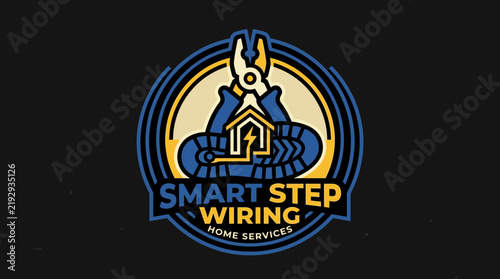 Smart Step Wiring Home Services Logo - Electricity, Tools, House Icon