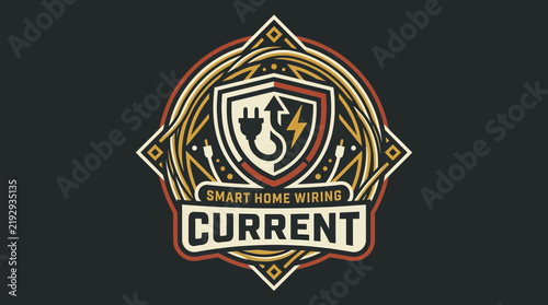Smart Home Wiring Logo - Modern Electrical Emblem with Plug and Lightning Bolt