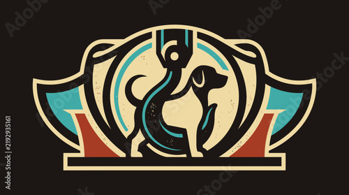 Stylized Dog Silhouette Logo with Retro Emblem Design