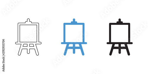 Three modern easel designs in outline and filled styles for creative project presentations