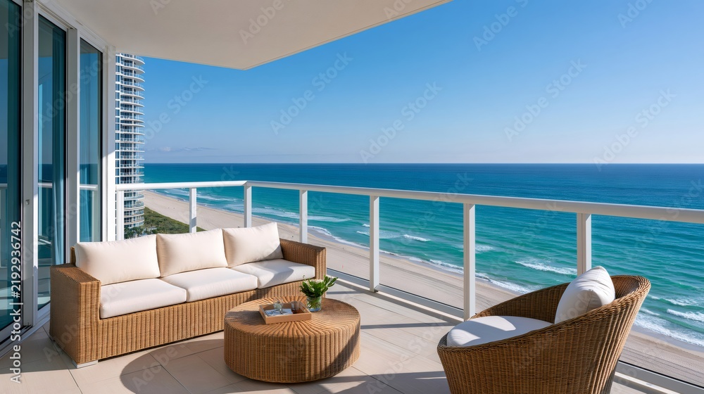 Obraz premium Luxury oceanfront balcony with beach and sea view