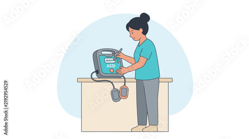 Nurse Operating Medical Equipment with Stylus on Transparent Background