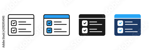 Online survey and web checklist icon set in outline, glyph, and color style