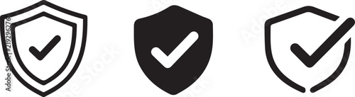 Shield Checkmark Icon Set for Security, Protection and Verification