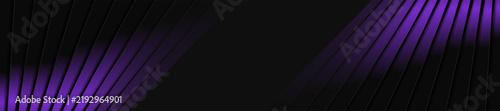 Black and violet glowing curved stripes with layered lines and purple gradient. Dark futuristic abstract background with luminous tech depth. Vector design