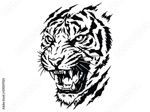 Принти на полотні Aggressive tiger head vector illustration, fierce roaring wild cat mascot with s