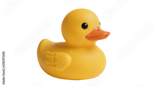 Konstfotografi Classic yellow rubber duck toy with orange beak and black eyes, isolated on tran
