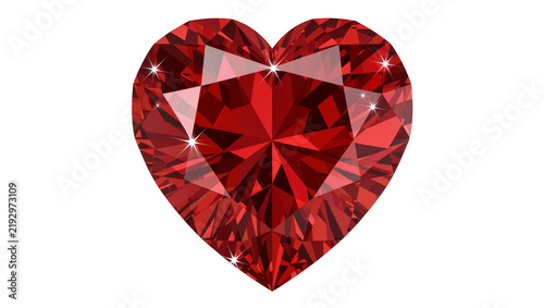 Fotografía Sparkling faceted red ruby heart gemstone, isolated on transparent background