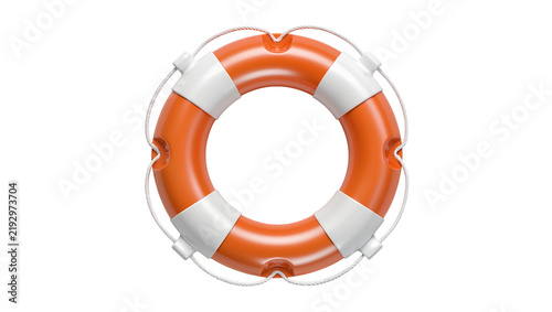 Cuadro en lienzo Orange and white life preserver ring with rope, isolated on transparent backgrou
