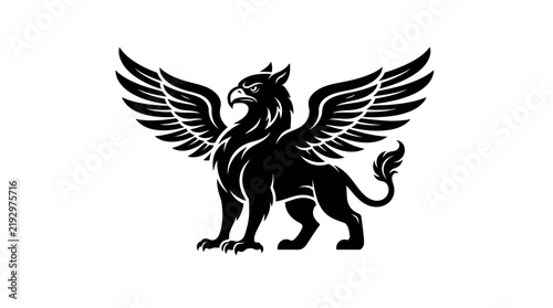 Black and white griffin mythical creature silhouette logo.
