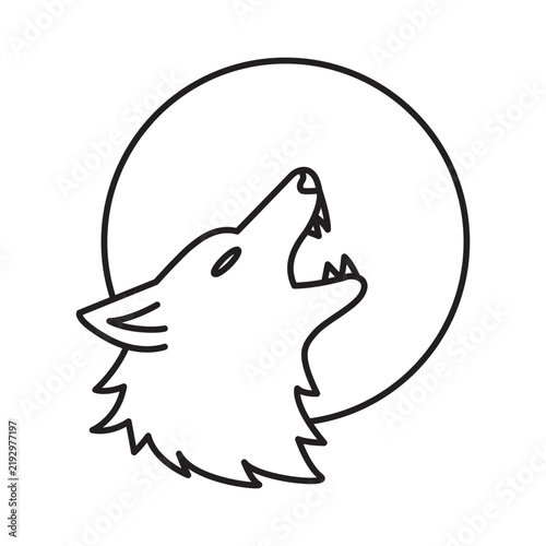Werewolf howling at full moon line icon. Scary wolf profile for Halloween, monster face line art vector illustration with editable stroke.
