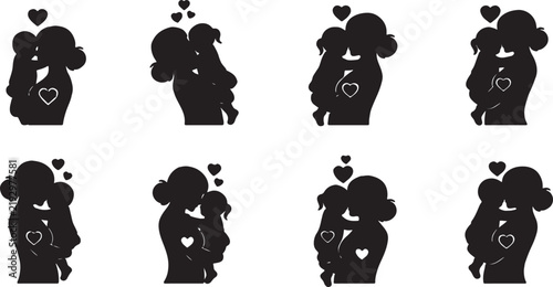 Series of silhouette illustrations featuring mothers embracing their babies silhouette parenting maternity nurturing maternal illustration cuddling affection devotion together