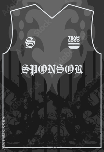 Stealth dark grey camo pattern sports jersey mockup template for esports gaming team uniform
