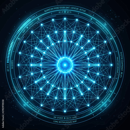 Quantum processor unit visualization with interconnected nodes and glowing lines