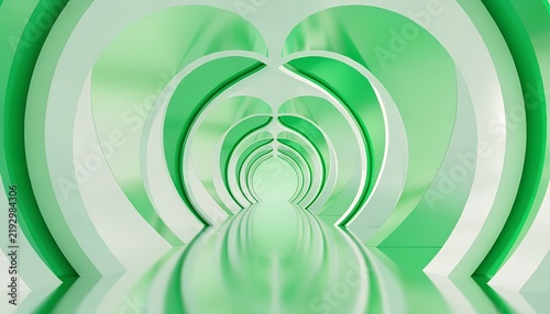 Symmetrical green abstract tunnel with rounded portal arches