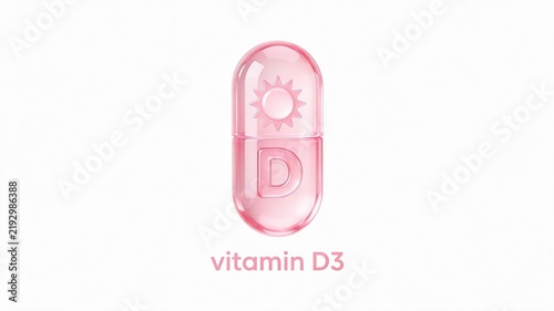 Translucent Pink 3D Vitamin D3 Skincare Icon Isolated on White Background