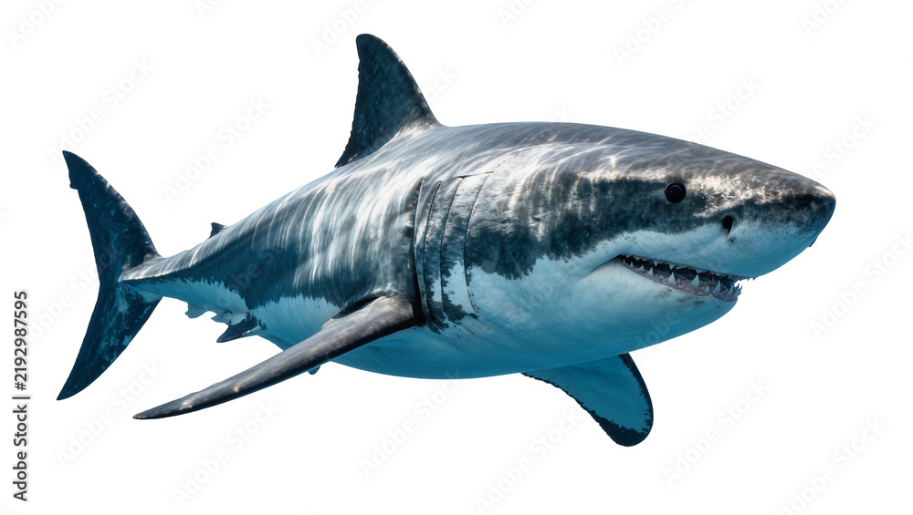 Fototapeta premium Great white shark with sharp teeth, isolated on transparent background