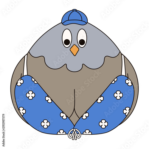 Trendy big‑eyed Pigeon with plump breast and colorful bra. Vector funny japanese Bird with big eyes isolated transparent background. Perfect child room decor kids t-shirt hoodies print design. EPS 10