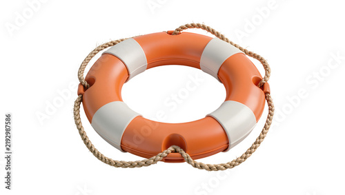 Obraz na plátne Orange life preserver ring with rope, isolated on transparent background