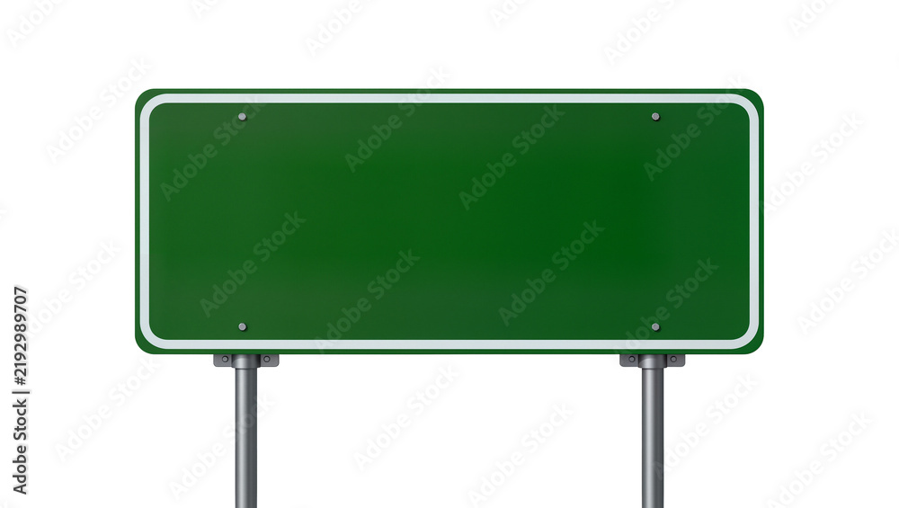 Obraz premium Blank green rectangular road sign with white border, isolated on transparent background