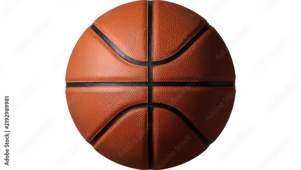 Fototapeta premium Orange textured basketball with black seams, isolated on transparent background