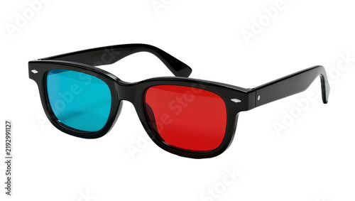 Canvastavla Black plastic 3D glasses with red and cyan lenses, isolated on transparent backg