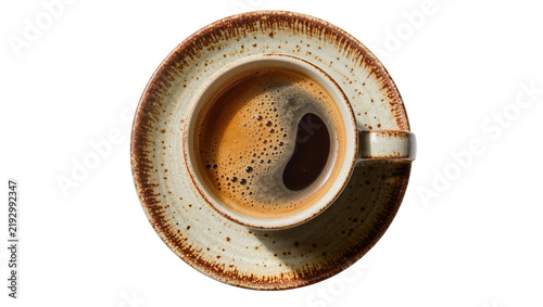 Obraz na płótnie Ceramic coffee cup with frothy espresso, isolated on transparent background