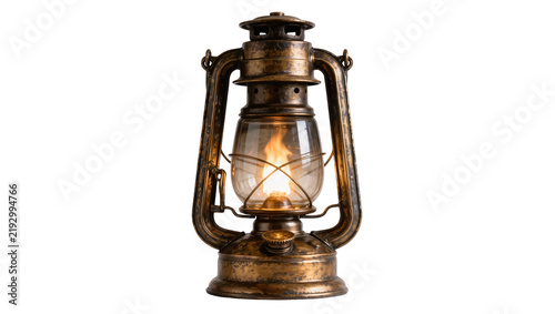 Foto Antique kerosene lantern with burning flame, isolated on transparent background