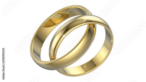 Cuadro en lienzo Two polished gold wedding rings intertwined, isolated on transparent background