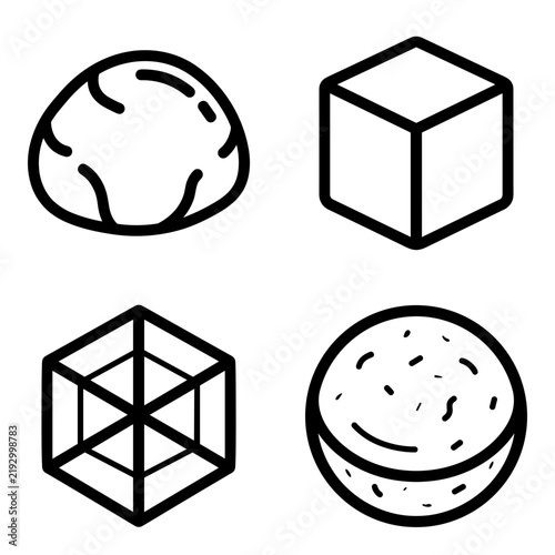 Geometric Shapes Icons Set Sphere Cube Wireframe Abstract Forms Vector Line Art