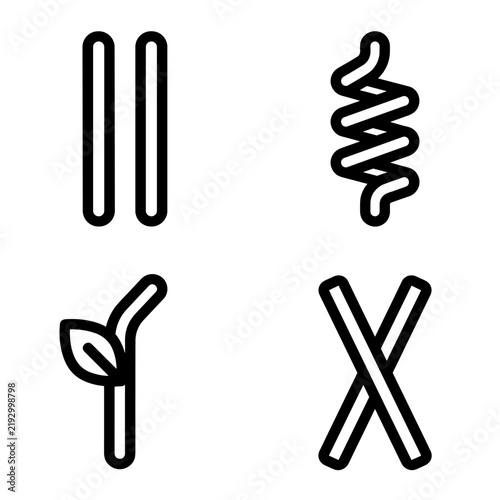 Set of Four Simple Line Icons Representing Different Straw Types