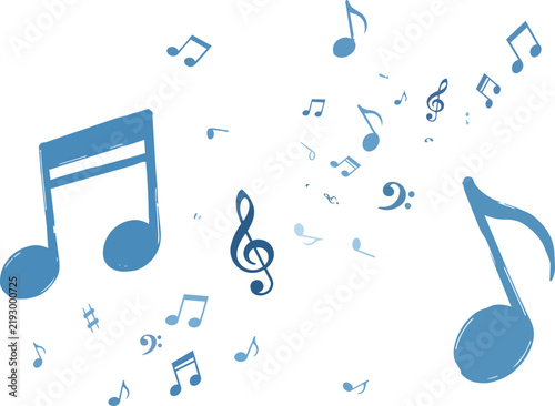 Blue Musical Notes Floating in Different Sizes and Rhythms, Simple Hand Painted Music Illustration