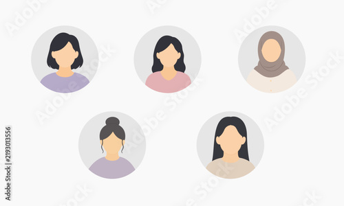 Female profile icon vector set featuring diverse woman avatars in flat icon style. User illustrations for social media, website, personal account and modern interface design
