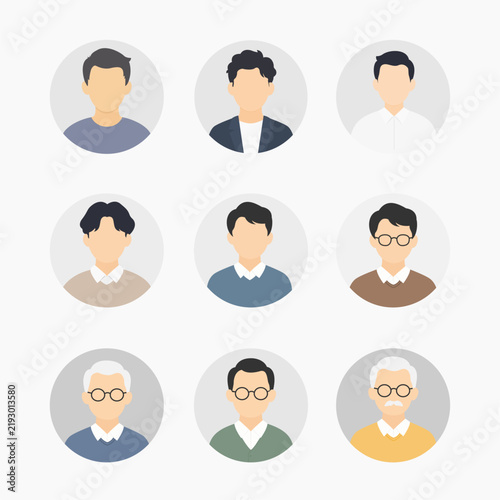 Profile icon vector collection featuring diverse people avatars in flat icon style. Male and female user illustrations for social media, website profiles, accounts and UI design