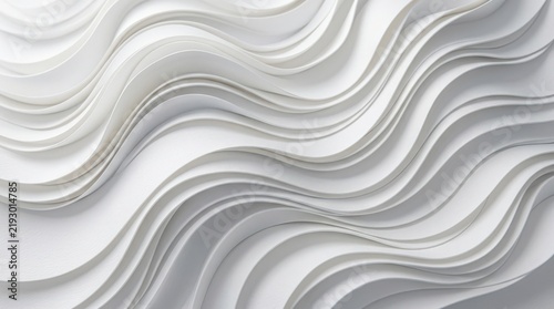 Flowing white layered surface resembling rippled fabric, paper or carved plaster, minimalist abstract texture, high-key studio lighting, pearl white and pale silver palette, soft shadows between