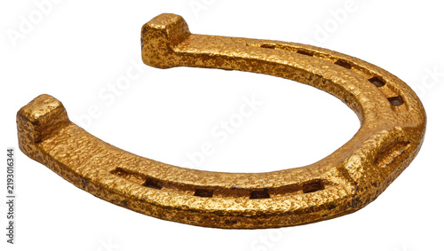 Fotografía Shiny golden horseshoe with textured surface, isolated on transparent background